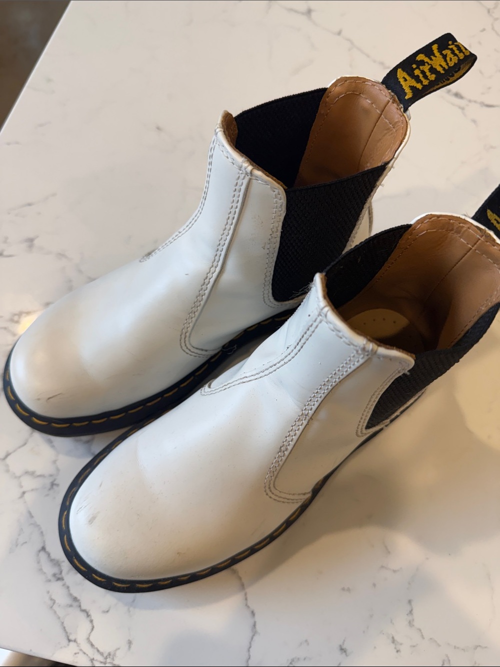 Dr. Martens White Leather Chelsea Boots with Black Elastic